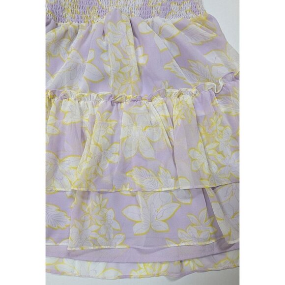 WAYF Dress Mabel Lavender Tropical Halter Coquette Ruffle Smocked Party Lined S - Picture 9 of 15
